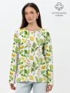 Лонгслив женский. Хлопок / Летний узор лимон ветки листья
