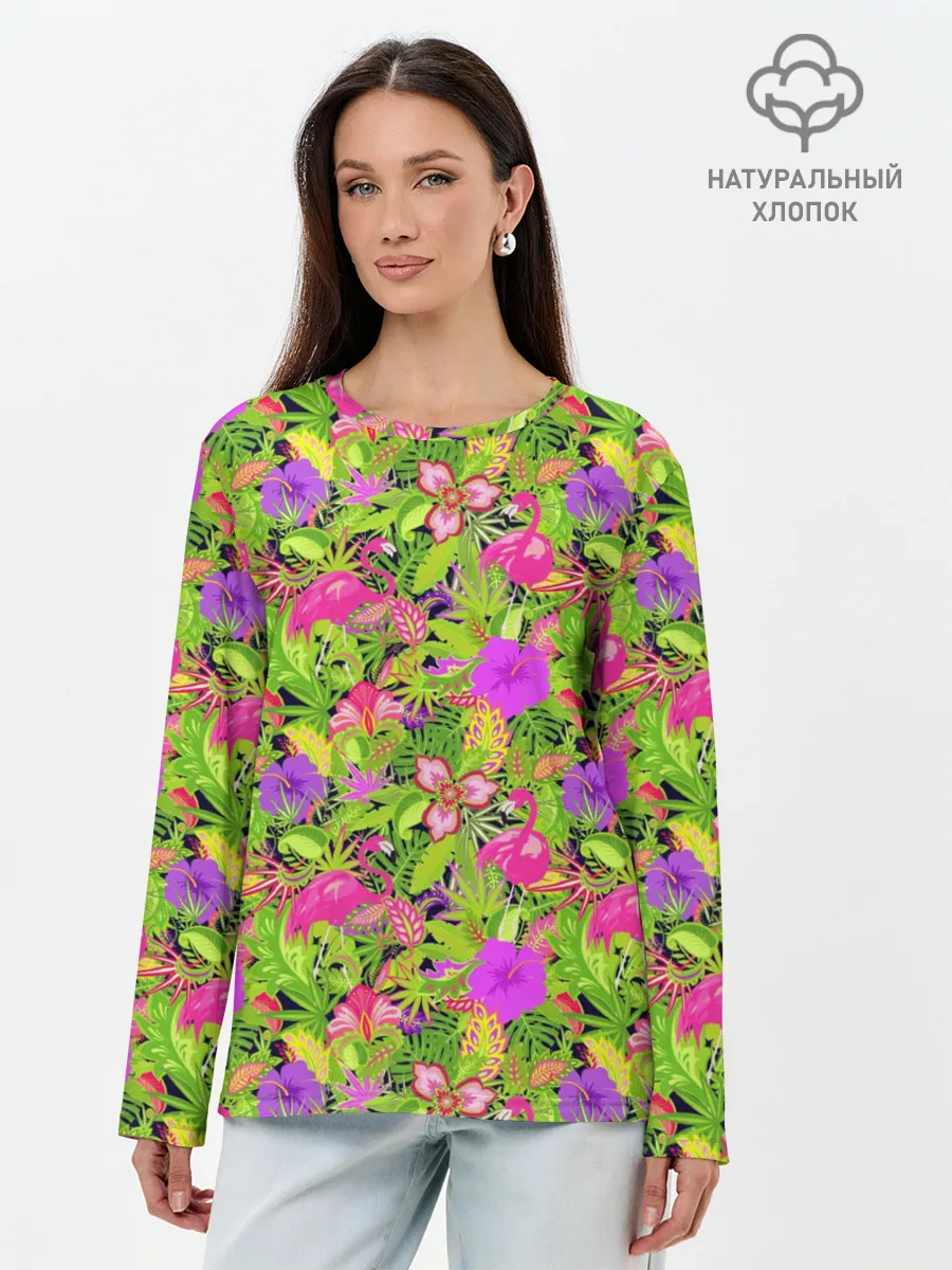 Лонгслив женский. Хлопок / Flamingo | Tropical