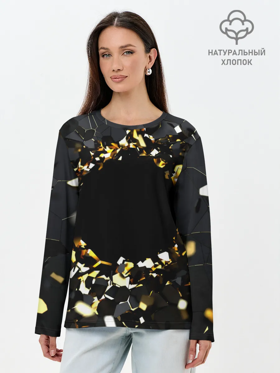 Лонгслив женский. Хлопок / Брызги стекла