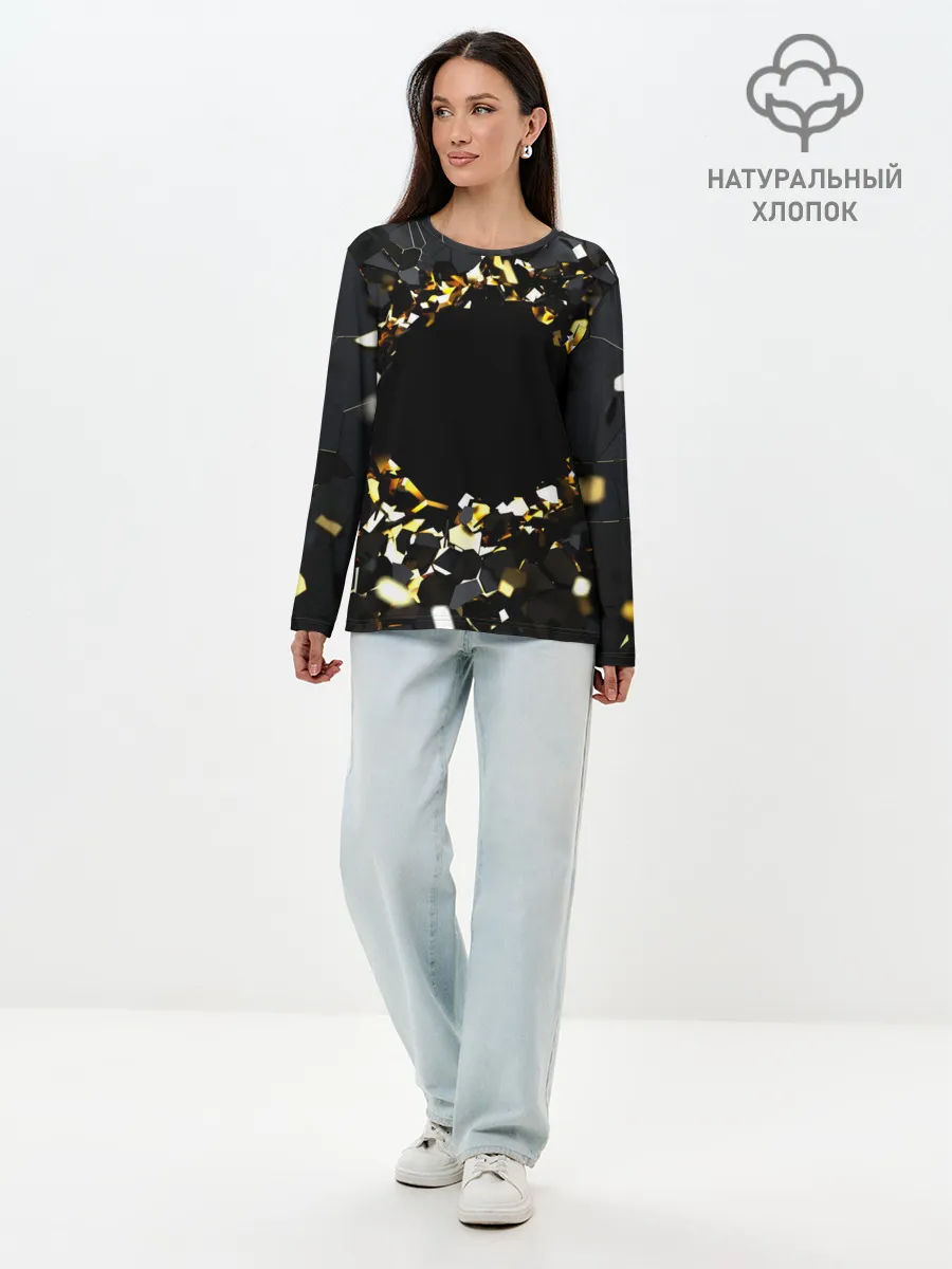 Лонгслив женский. Хлопок / Брызги стекла