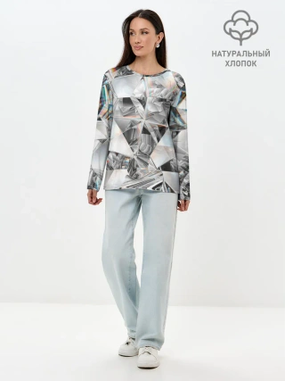 Лонгслив женский. Хлопок / зеркальный калейдоскоп