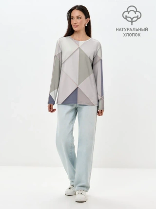 Лонгслив женский. Хлопок / Треугольники