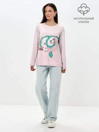Лонгслив женский. Хлопок / Спящий дракон Хаку чиби цветы