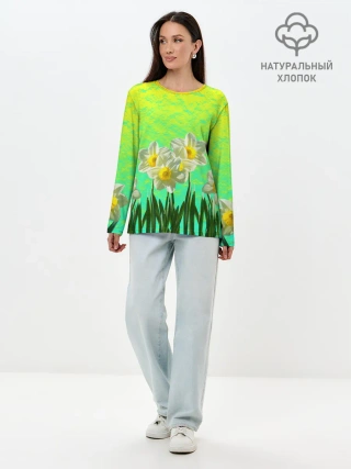 Лонгслив женский. Хлопок / Солнечные Нарциссы