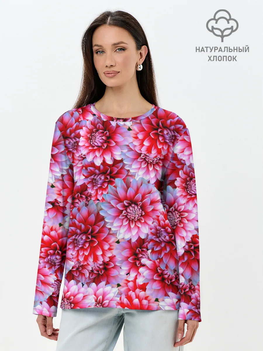 Лонгслив женский. Хлопок / Георгины