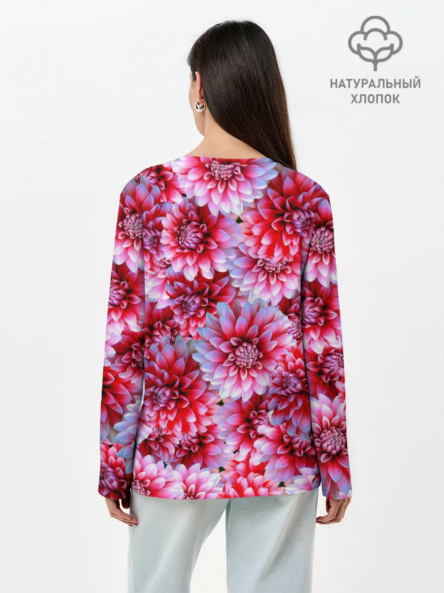Лонгслив женский. Хлопок / Георгины