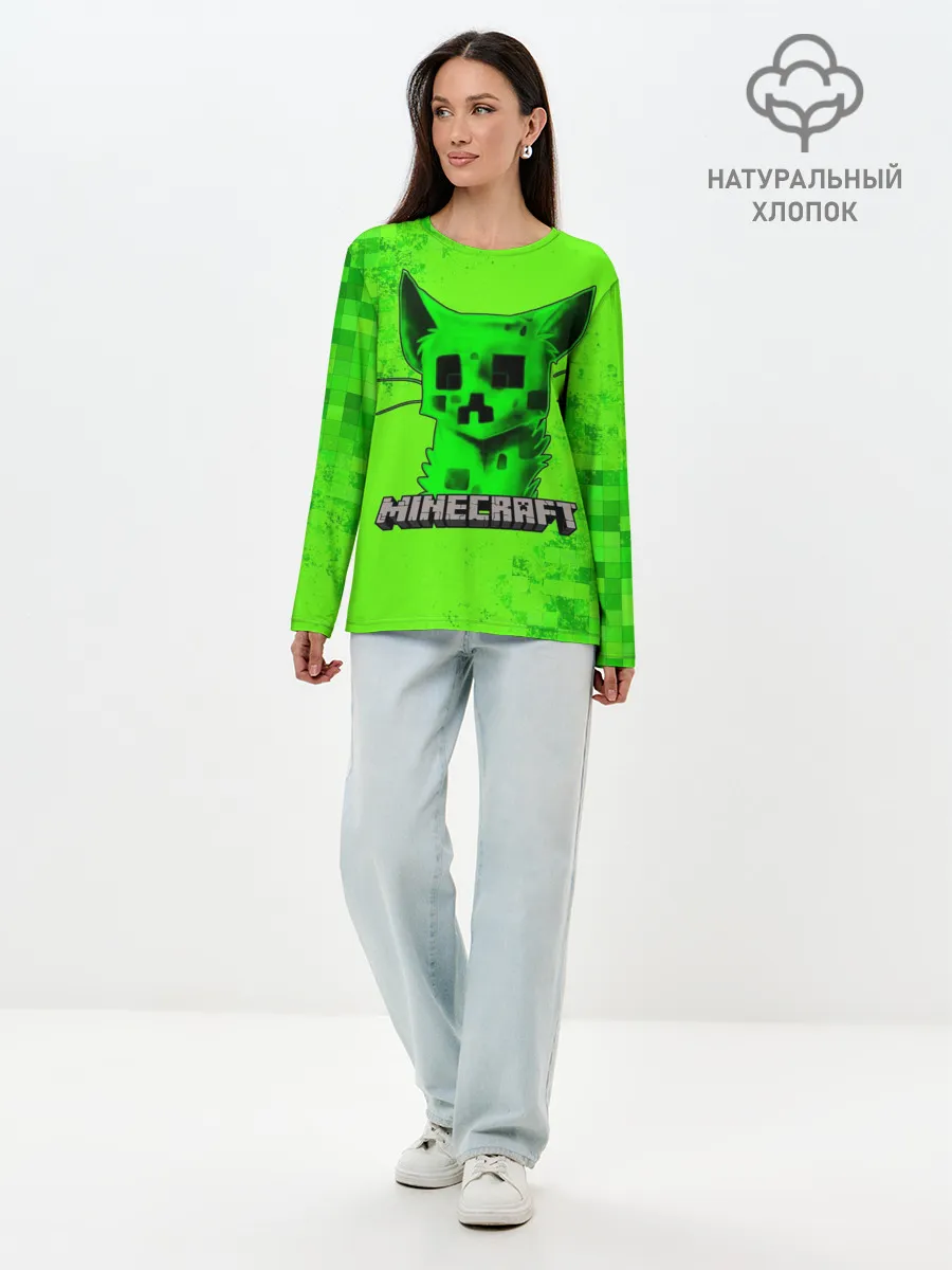 Лонгслив женский. Хлопок / MINECRAFT CREEPER CAT