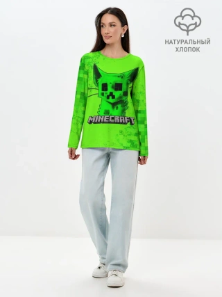 Лонгслив женский. Хлопок / MINECRAFT CREEPER CAT