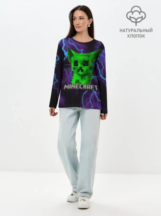 Лонгслив женский. Хлопок / MINECRAFT CREEPER CAT