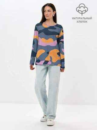 Лонгслив женский. Хлопок / Спортивный милитари