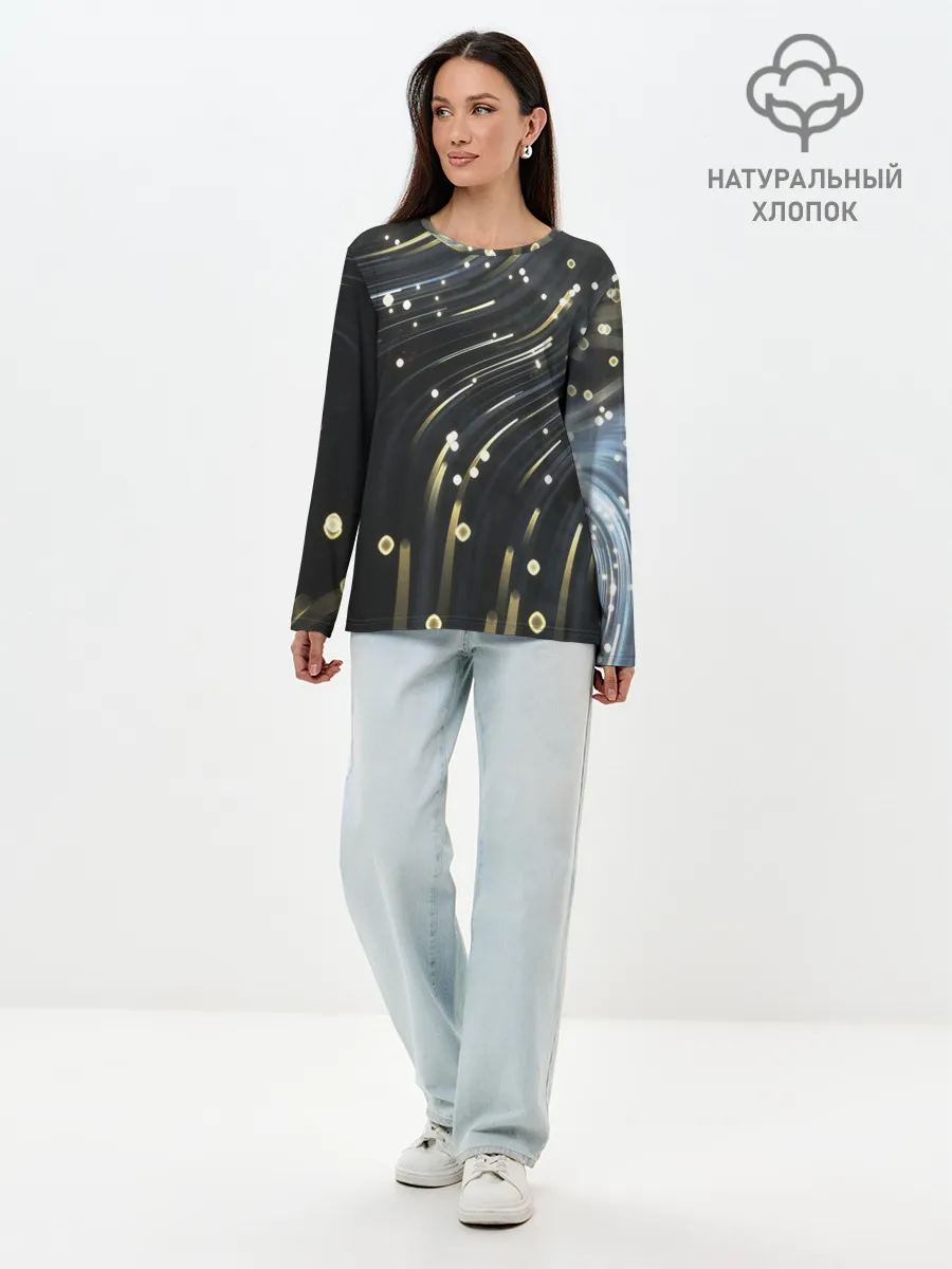 Лонгслив женский. Хлопок / Абстракция искры полосы боке