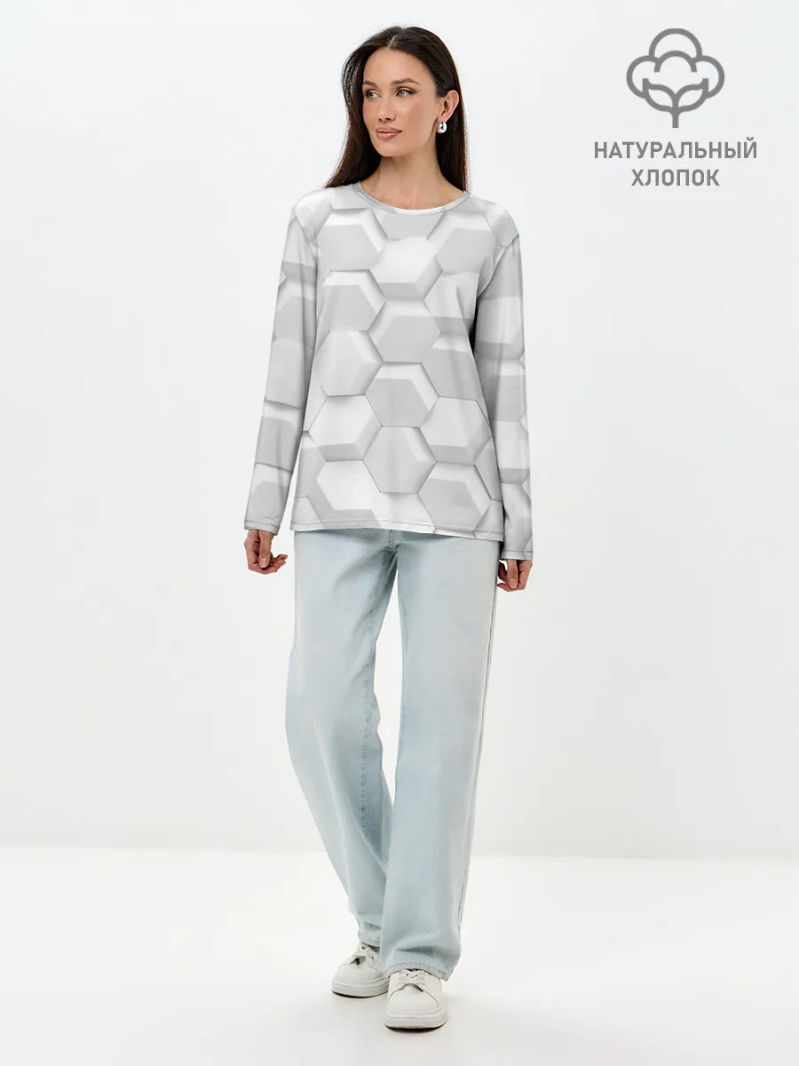 Лонгслив женский. Хлопок / 3D WHITE