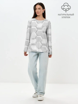 Лонгслив женский. Хлопок / 3D WHITE