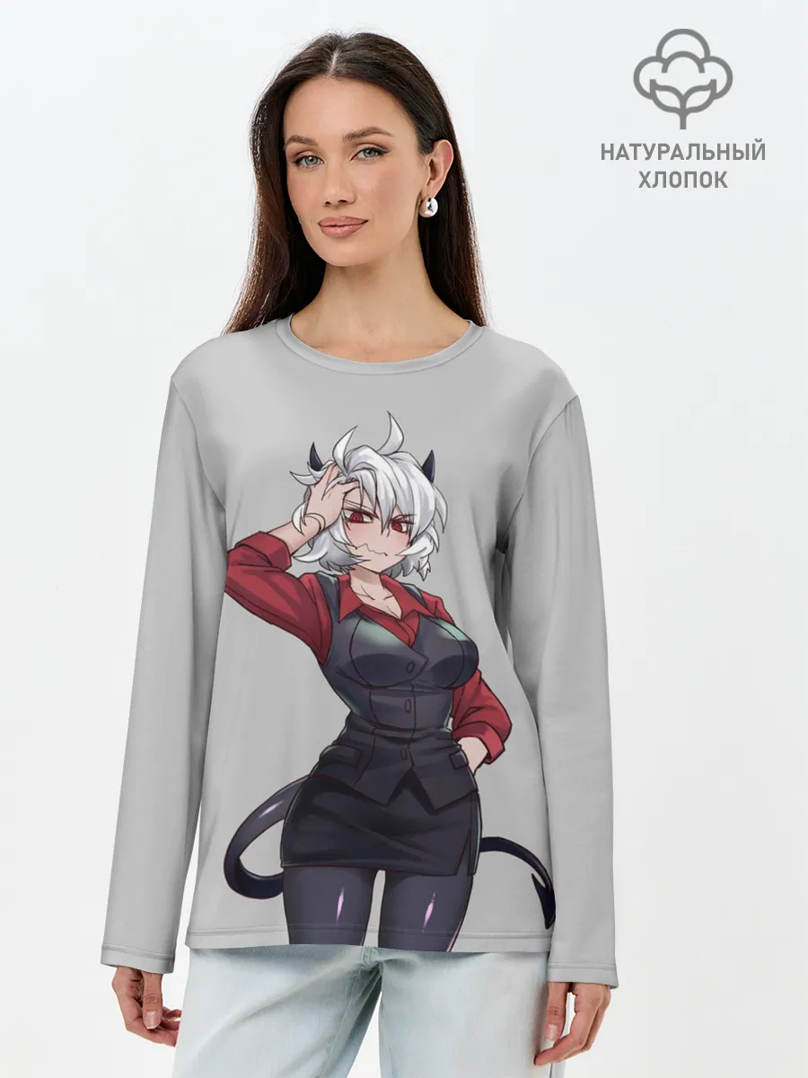 Лонгслив женский. Хлопок / Malina рука на голове Helltaker