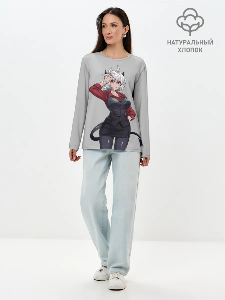 Лонгслив женский. Хлопок / Malina рука на голове Helltaker