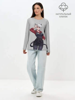 Лонгслив женский. Хлопок / Malina рука на голове Helltaker