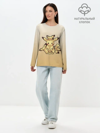 Лонгслив женский. Хлопок / Семейство Пикачу мило арт