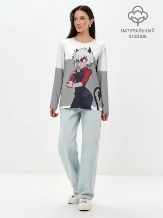 Лонгслив женский. Хлопок / Сердитая Малина. HELLTAKER