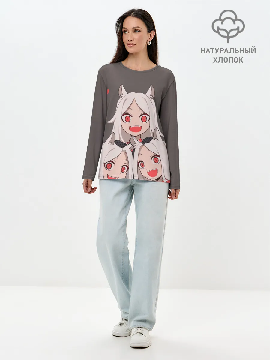 Лонгслив женский. Хлопок / Cerberus с сердечками Helltaker