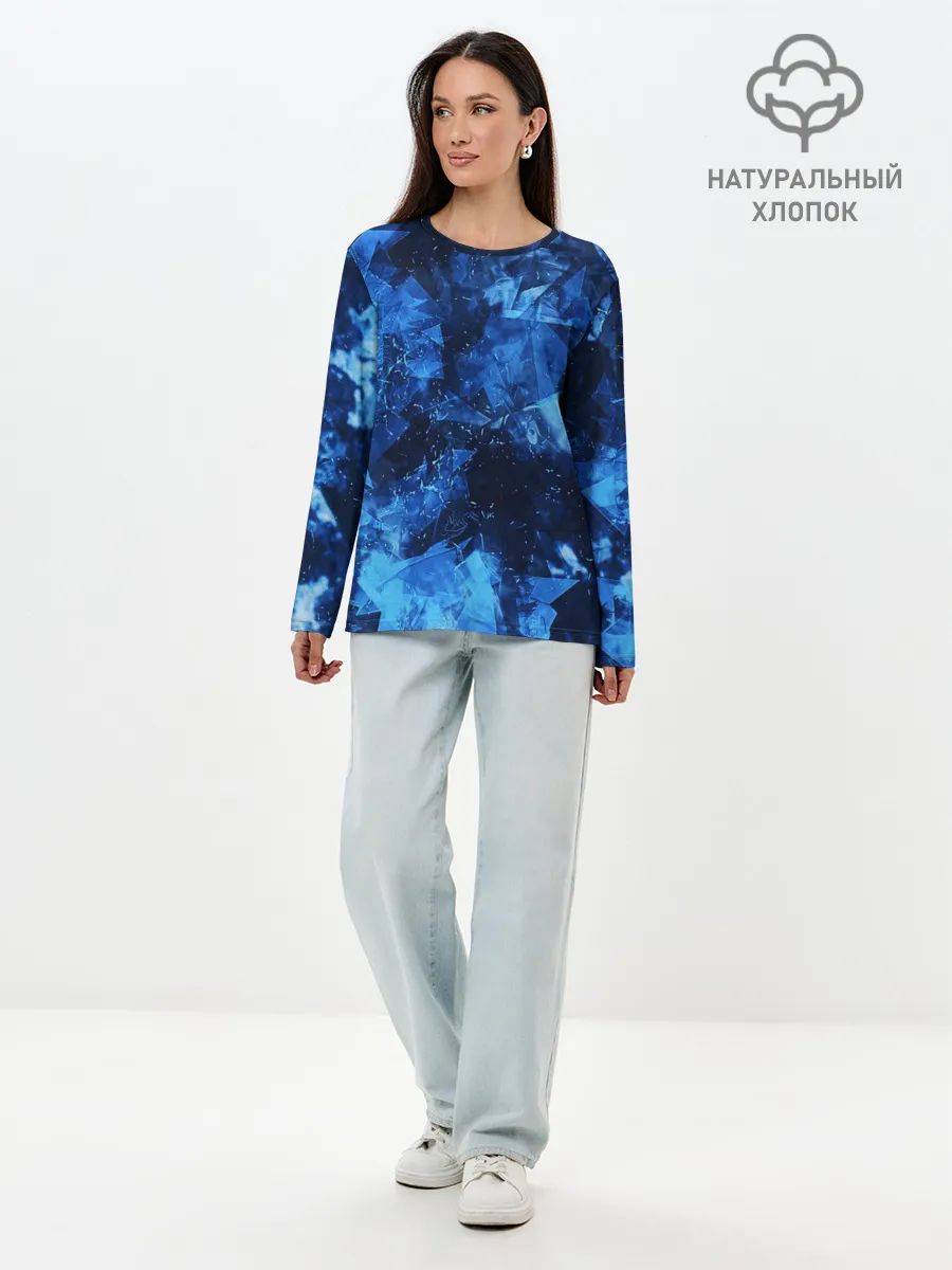 Лонгслив женский. Хлопок / Blue Abstraction