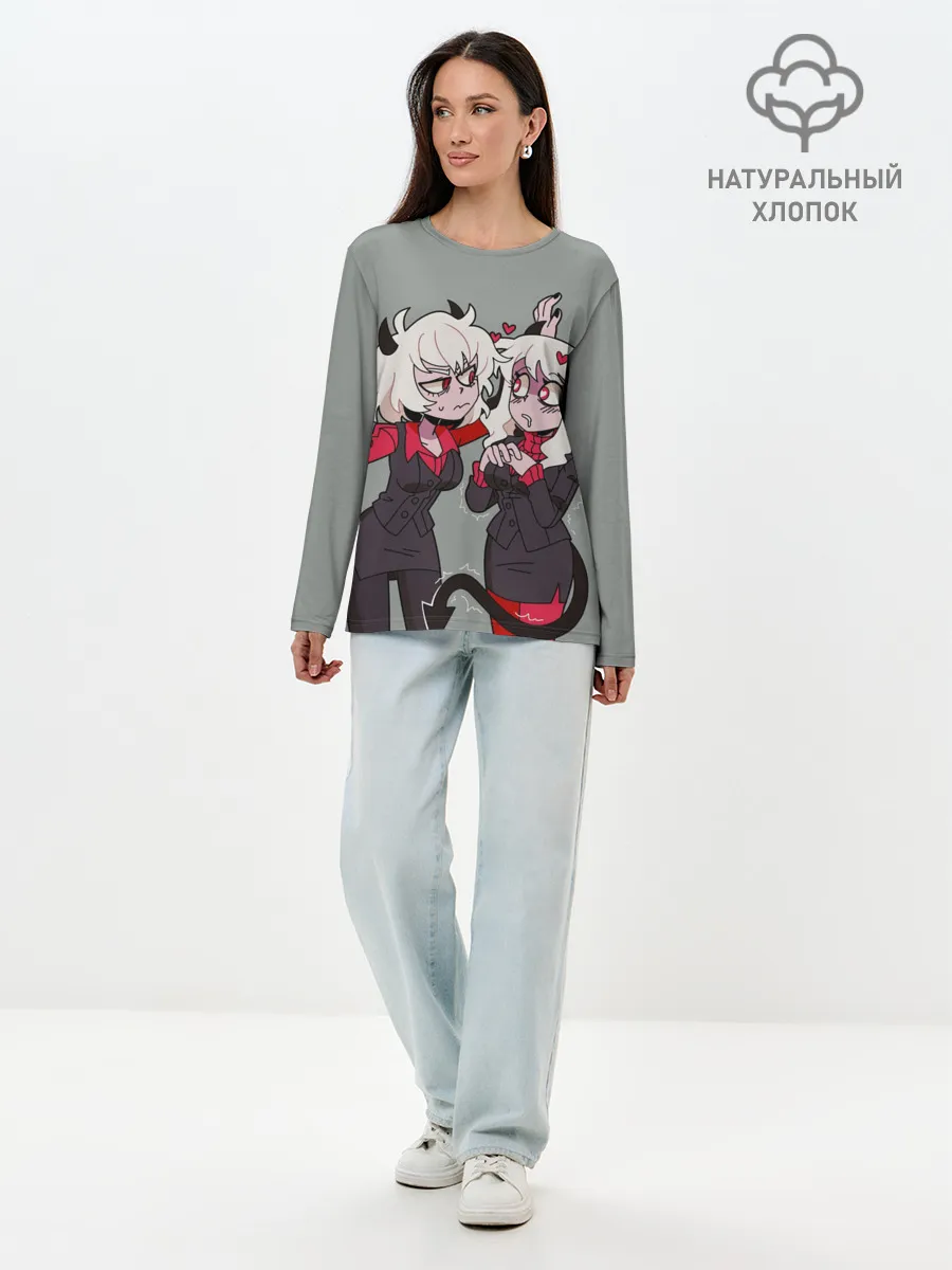 Лонгслив женский. Хлопок / Здрада разговаривает Helltaker