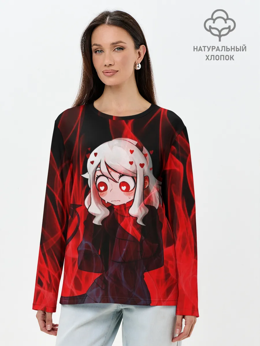 Лонгслив женский. Хлопок / Главный герой Helltaker
