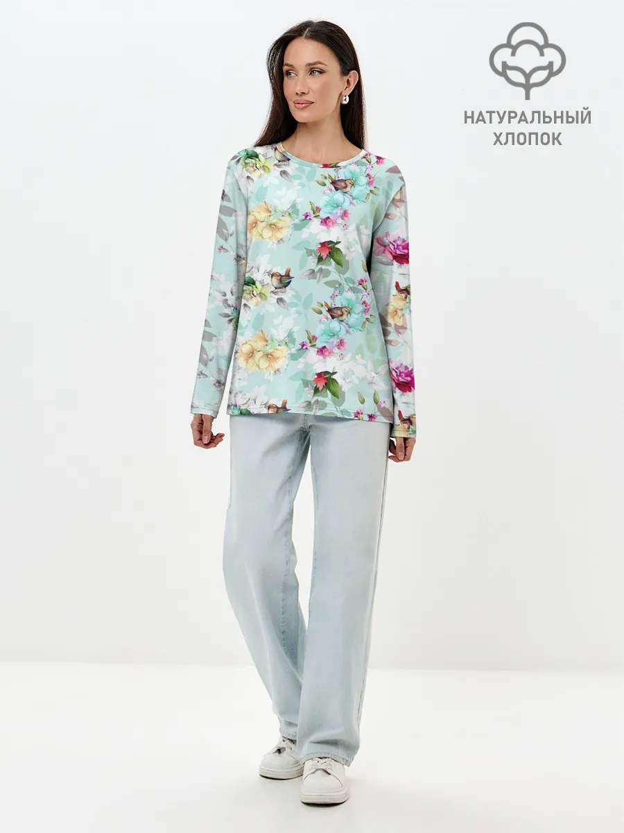 Лонгслив женский. Хлопок / Весенние цветы