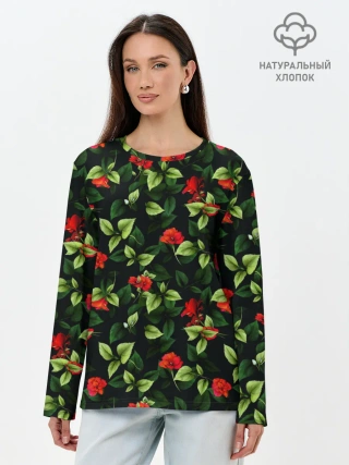 Лонгслив женский. Хлопок / Цветочный сад