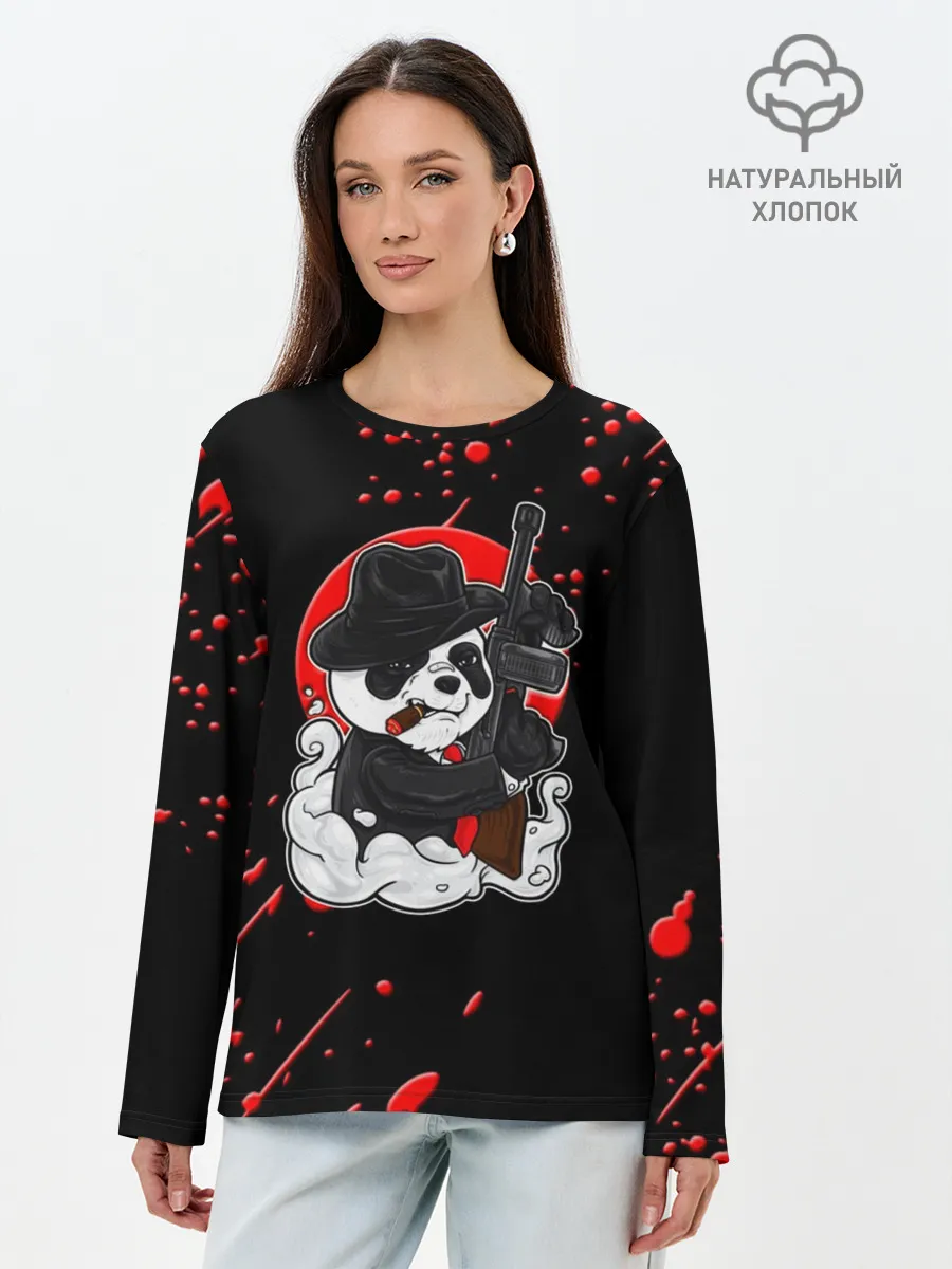 Лонгслив женский. Хлопок / Панда Мафиози