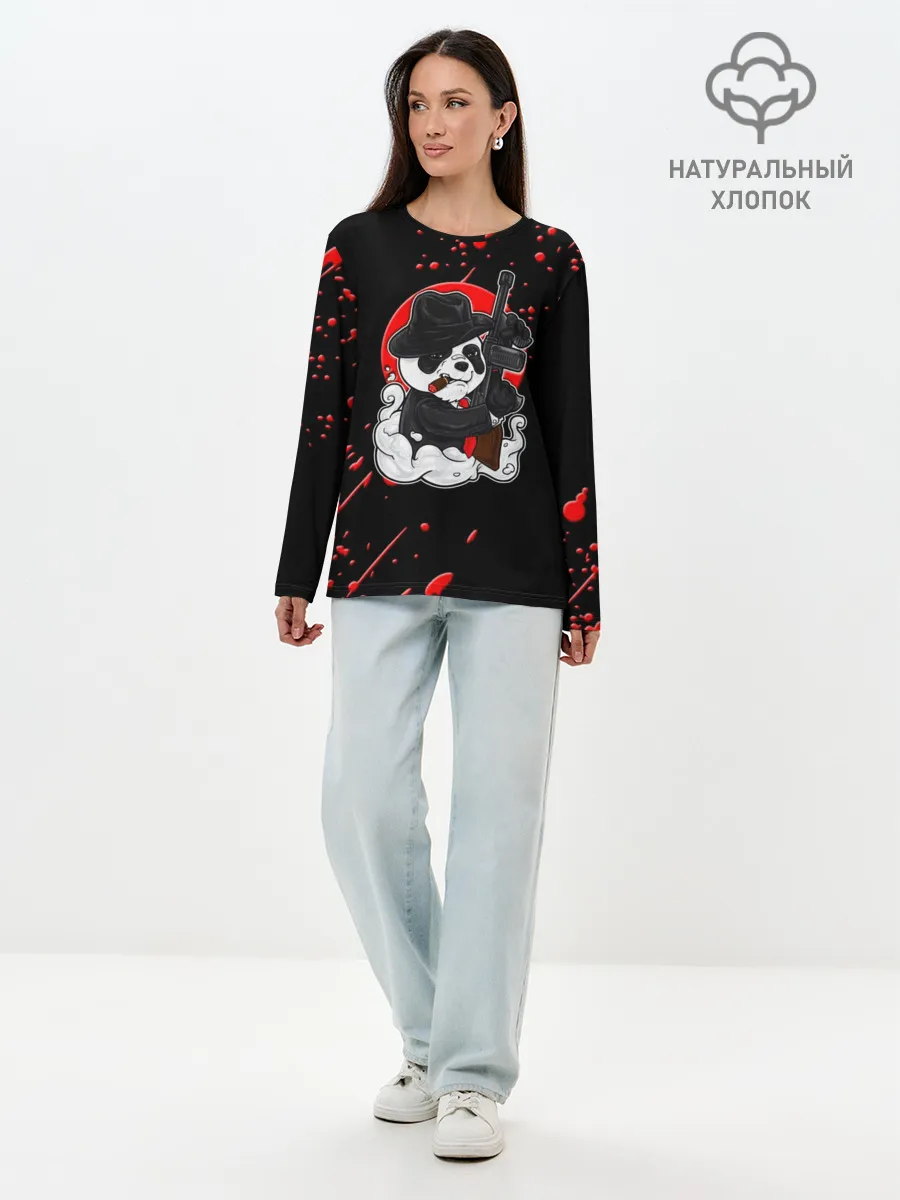 Лонгслив женский. Хлопок / Панда Мафиози