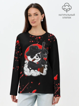 Лонгслив женский. Хлопок / Панда Мафиози
