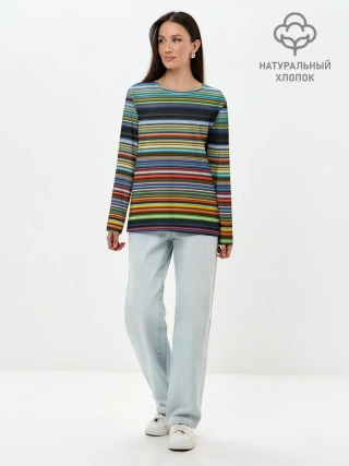 Лонгслив женский. Хлопок / РАзноцыетные линии полосы хаос