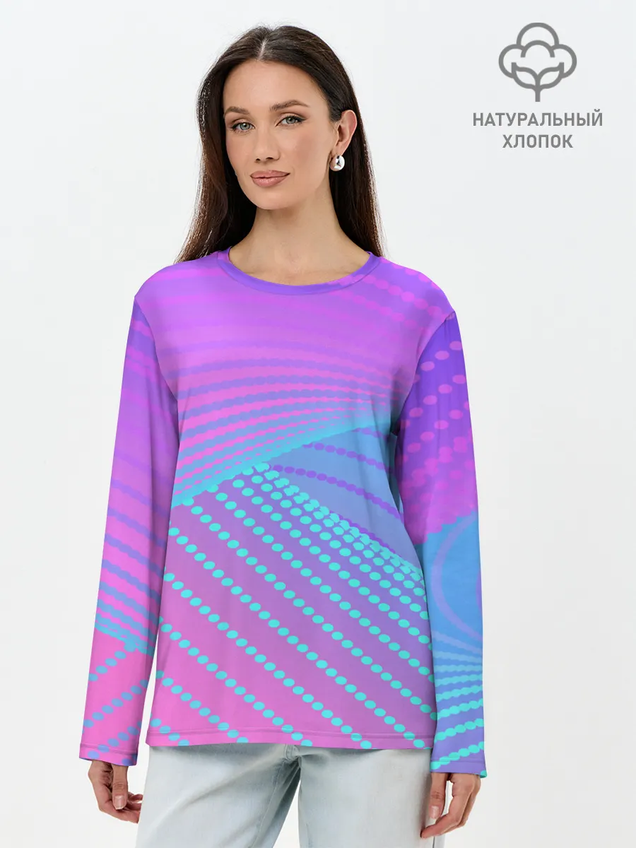 Лонгслив женский. Хлопок / Линии точки полосы неон яркий