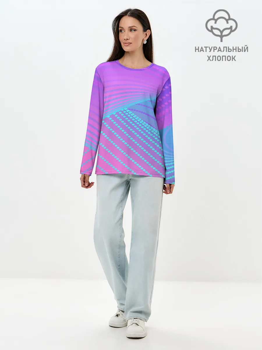 Лонгслив женский. Хлопок / Линии точки полосы неон яркий