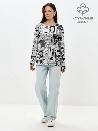 Лонгслив женский. Хлопок / МОБ ПСИХО 100