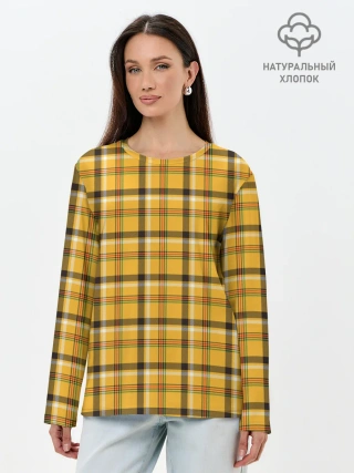 Лонгслив женский. Хлопок / Клеточка