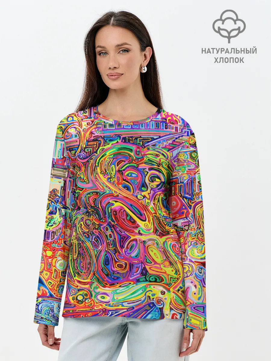 Лонгслив женский. Хлопок / НЕОНОВЫЕ ЛИНИИ / АБСТРАКЦИЯ