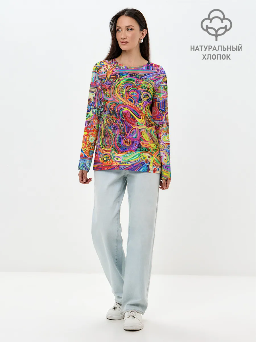 Лонгслив женский. Хлопок / НЕОНОВЫЕ ЛИНИИ / АБСТРАКЦИЯ