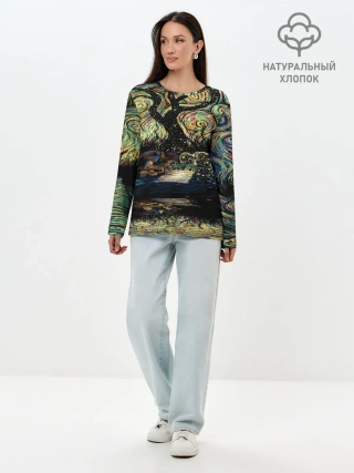 Лонгслив женский. Хлопок / НОЧЬ В ЛЕСУ