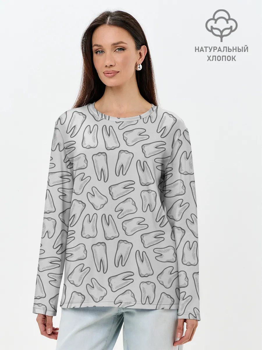 Лонгслив женский. Хлопок / зубы