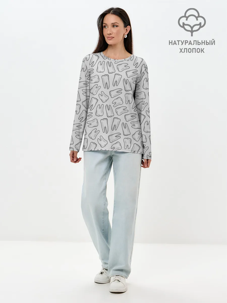 Лонгслив женский. Хлопок / зубы