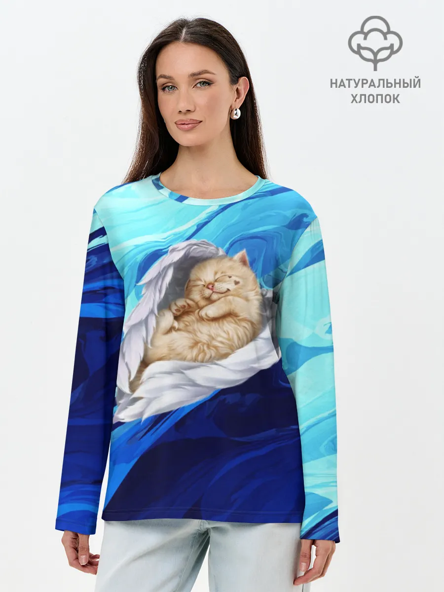 Лонгслив женский. Хлопок / Котик Ангелочек