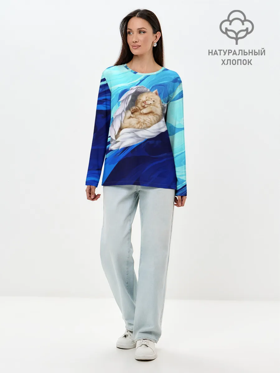 Лонгслив женский. Хлопок / Котик Ангелочек
