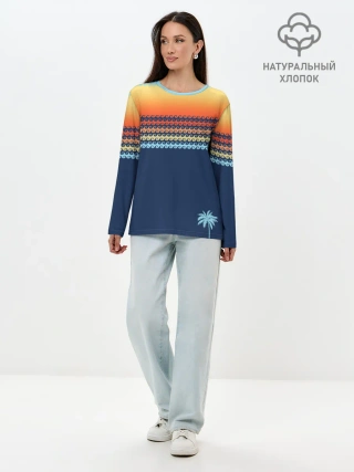 Лонгслив женский. Хлопок / Летние волны и пальма