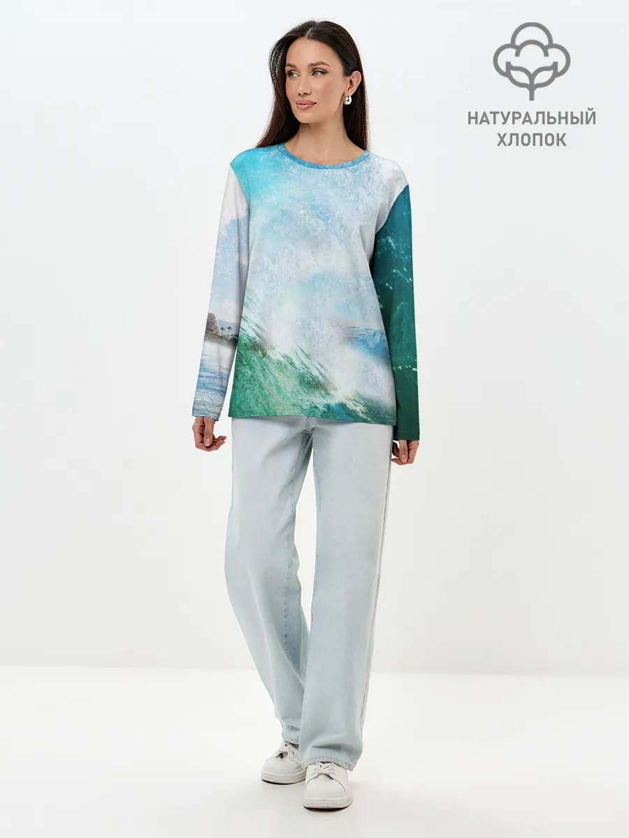 Лонгслив женский. Хлопок / Волны | Океан