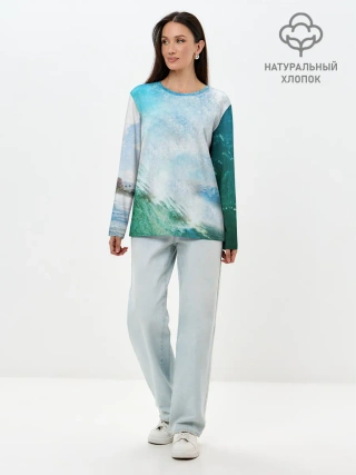 Лонгслив женский. Хлопок / Волны | Океан