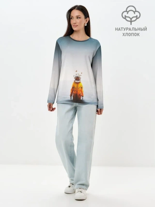 Лонгслив женский. Хлопок / КОСМОНАВТ В МОРЕ