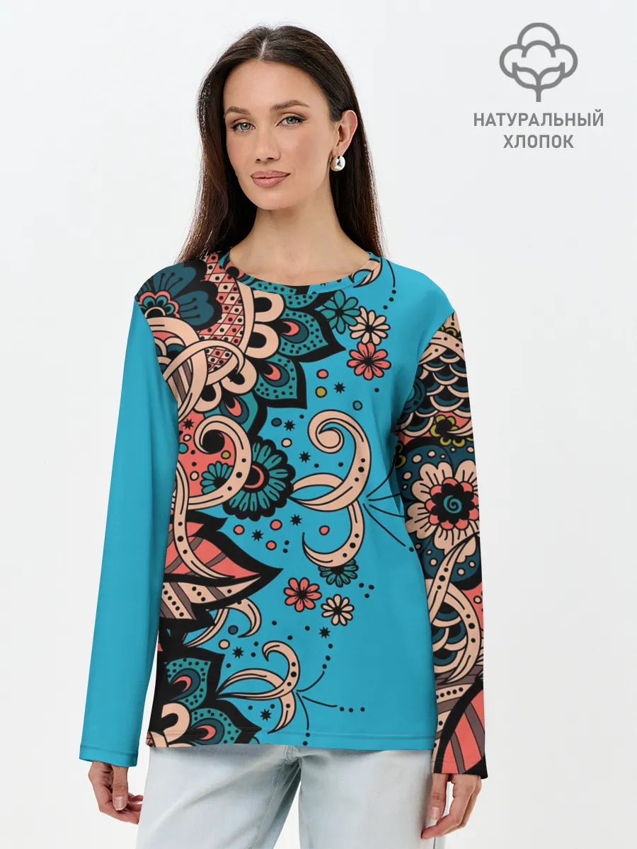 Лонгслив женский. Хлопок / Цветочная фантазия
