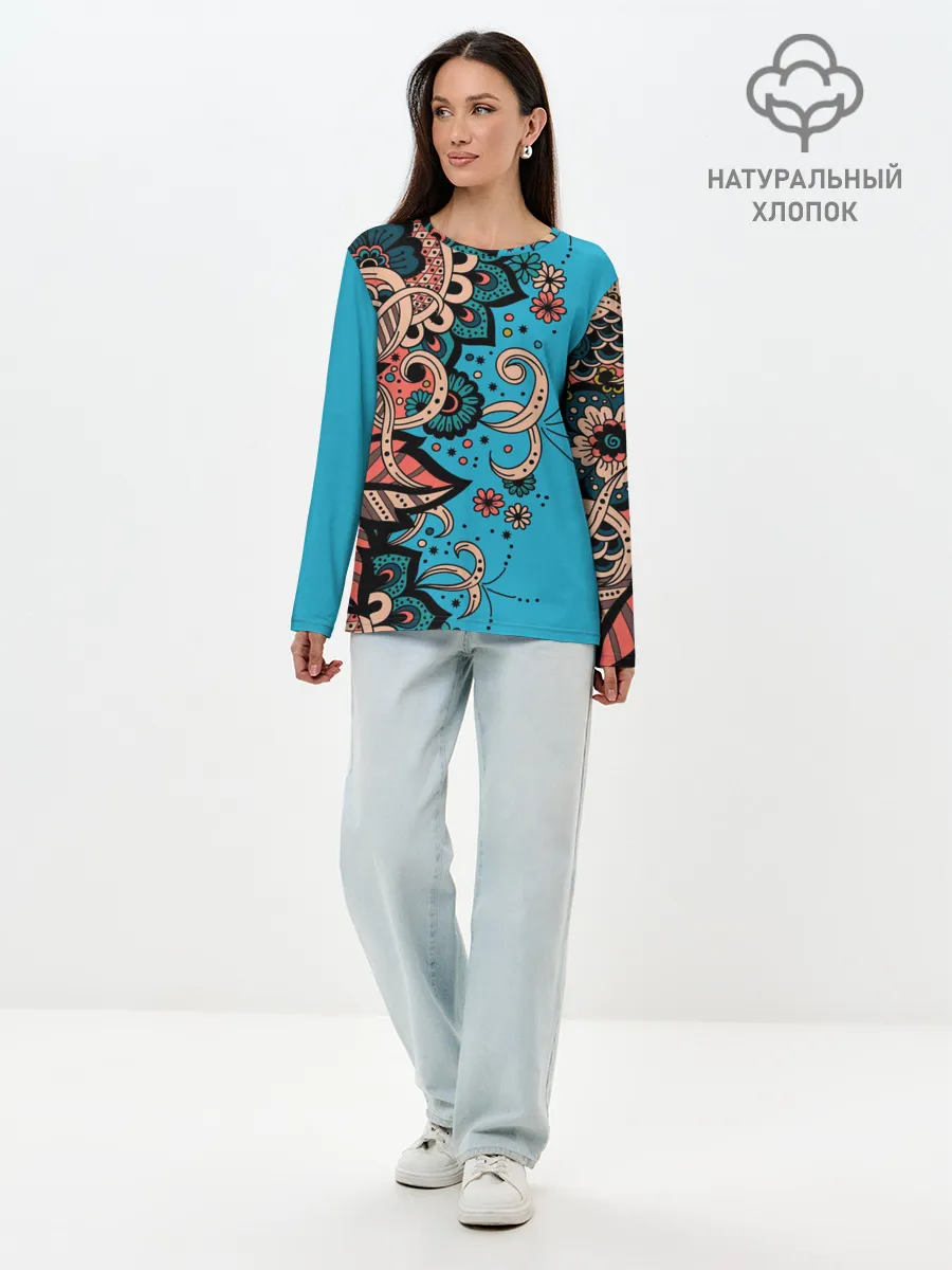 Лонгслив женский. Хлопок / Цветочная фантазия