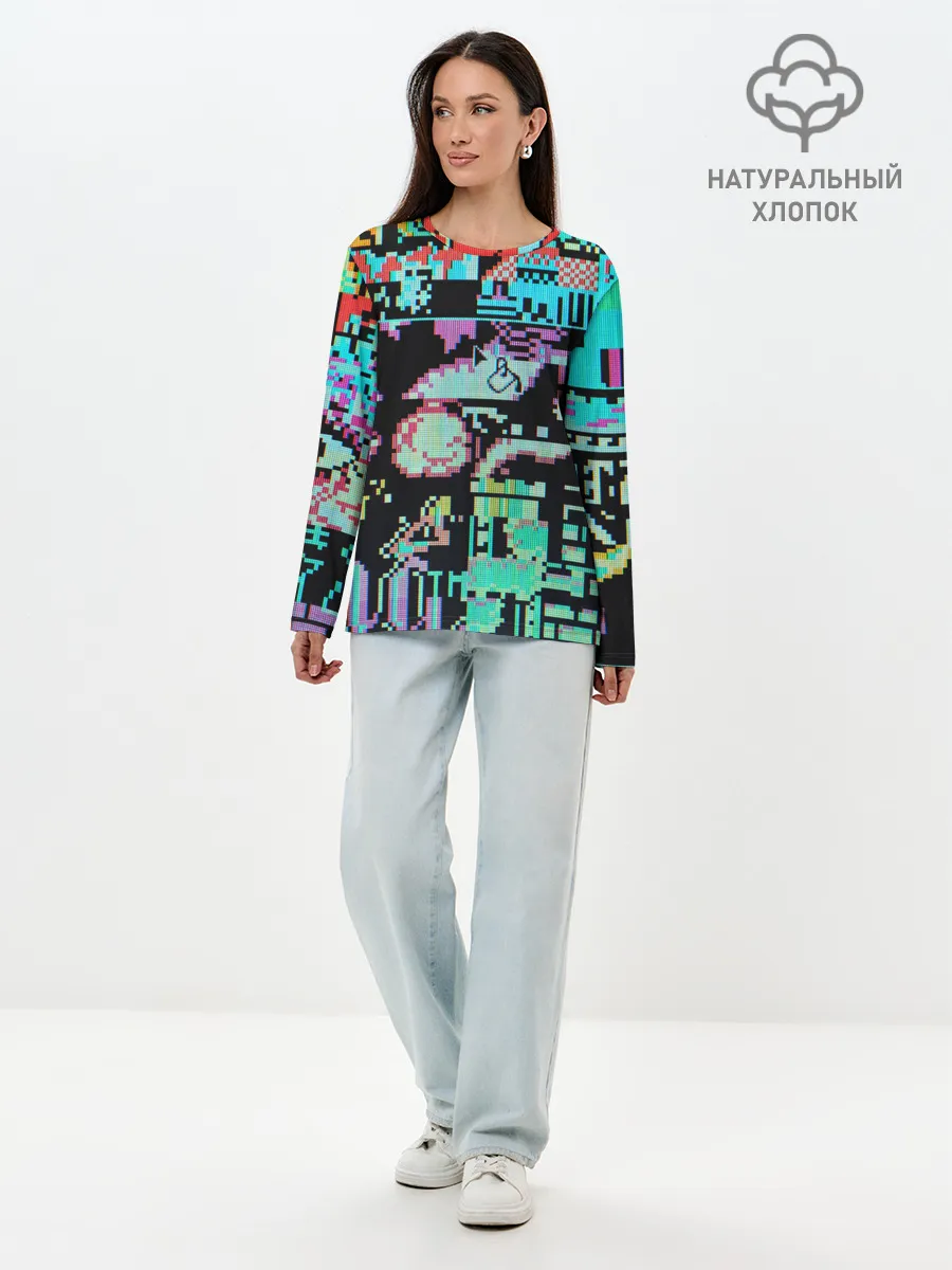 Лонгслив женский. Хлопок / ГЛИТЧ / GLITCH ЗАСТАВКА